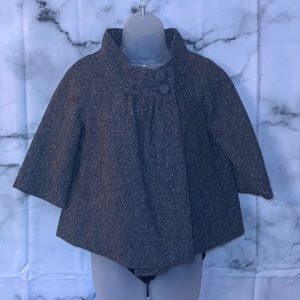 Wool Tweed 3/4 Sleeve Cape Gray Button Detail Mini Jacket / Cape with Pockets